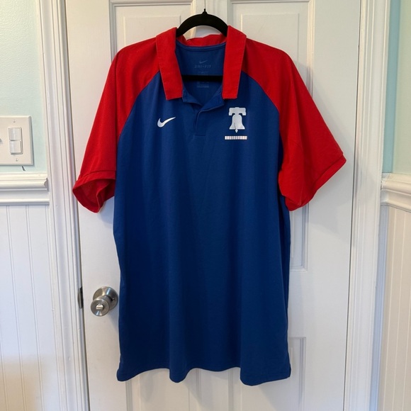 Nike Men's Philadelphia Phillies Legacy Raglan Red and Blue Polo Shirt - Picture 1 of 7